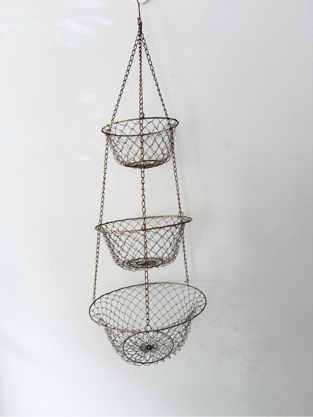 Vintage Brass 3 Tier Hanging Fruit Basket Brass MCM 70s 80s Farmhouse Kitchen